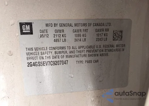 2012 Buick Regal Turbo - Premium 1 from USA, damaged, VIN 2G4GS5EV7C9207047